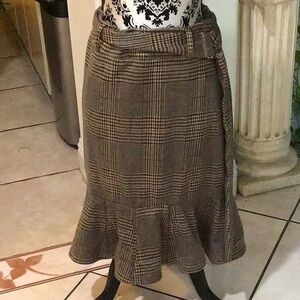CALVIN KLEIN Womens Brown Belted Zippered Knee Length Peplum Skirt Size: 12